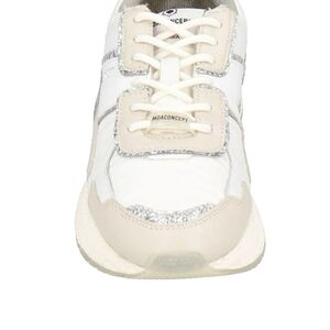 Silver and White Chunky Sneakers with Mixed Material Design